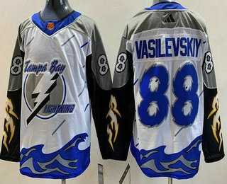 Mens Tampa Bay Lightning #88 Andrei Vasilevskiy White 2022 Reverse Retro Authentic Jersey